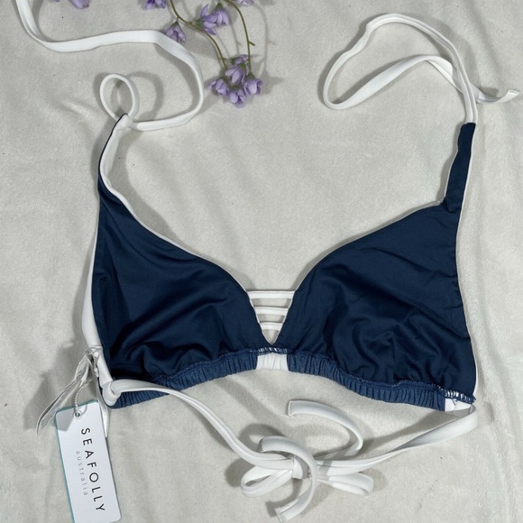 NWT Seafolly [ US 6‎ D-Cup ] Block Party Triangle Bikini Swim Top in Denim - Picture 9 of 11